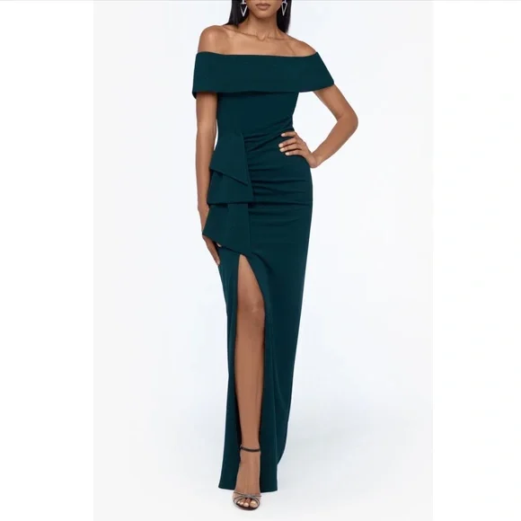 Xscape | Dresses | Xscape Evenings Ruched Off The Shoulder Crepe Gown Nwt |  Poshmark